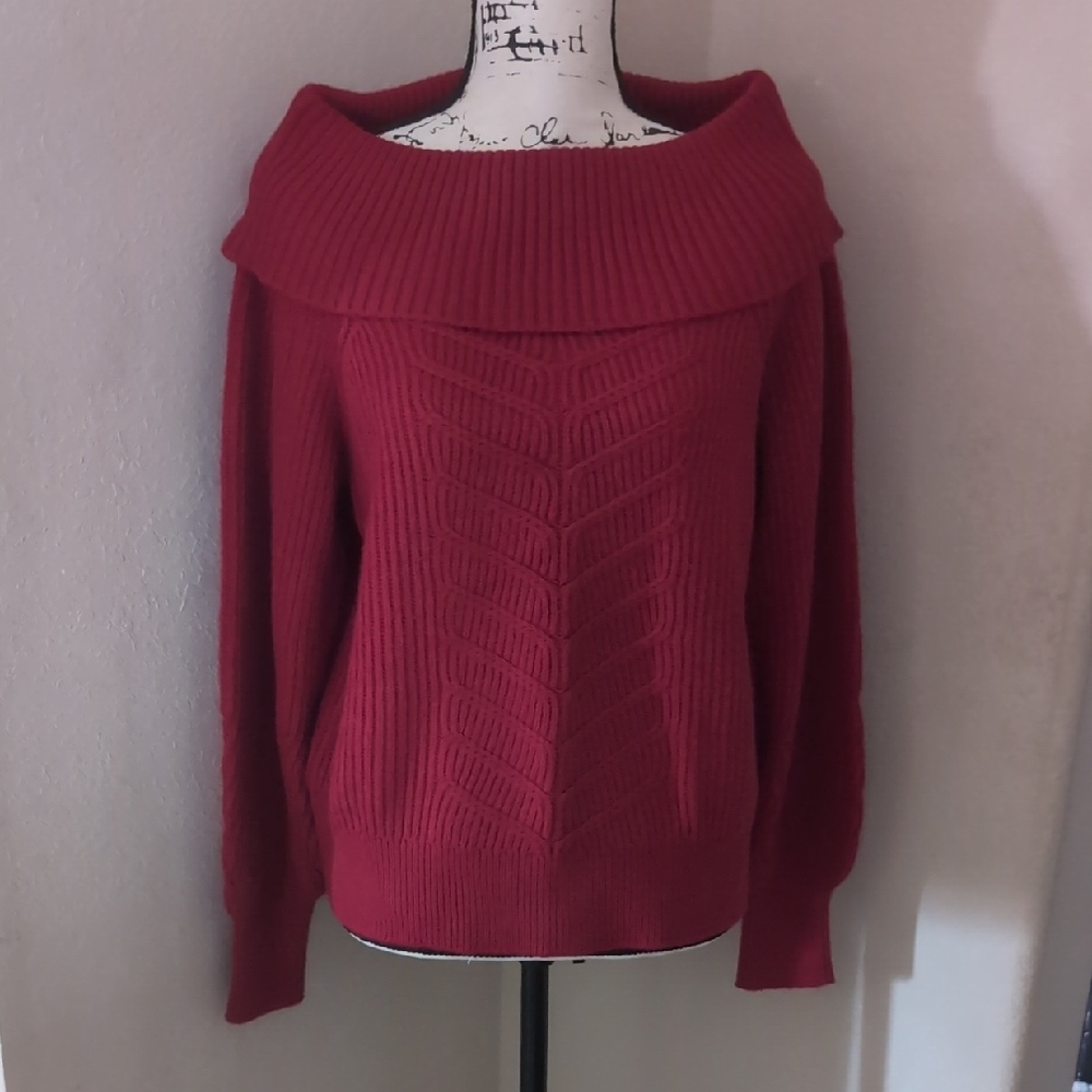White House Black Market Off-Shoulder Sweater in Rich Red